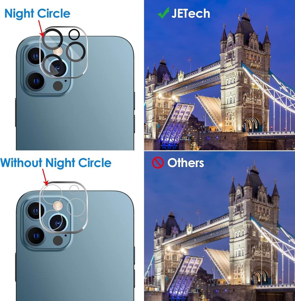 Camera Lens Protector for iPhone 12 Pro / 12 Pro Max . 6.1-Inch, 9H Tempered Glass, HD Clear, Anti-Scratch, Case Friendly, Does Not Affect Night Shots, 3-Pack, photo 6 of 6