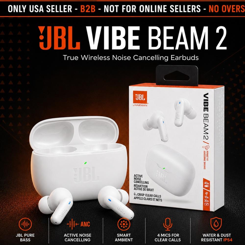 JBL Vibe Beam 2 True Wireless Noise Cancelling Earbuds, Pure Bass Sound, Smart Ambient, 4 Mics for Clear Calls, Up to 40H Playback, IP54 Rated (White)