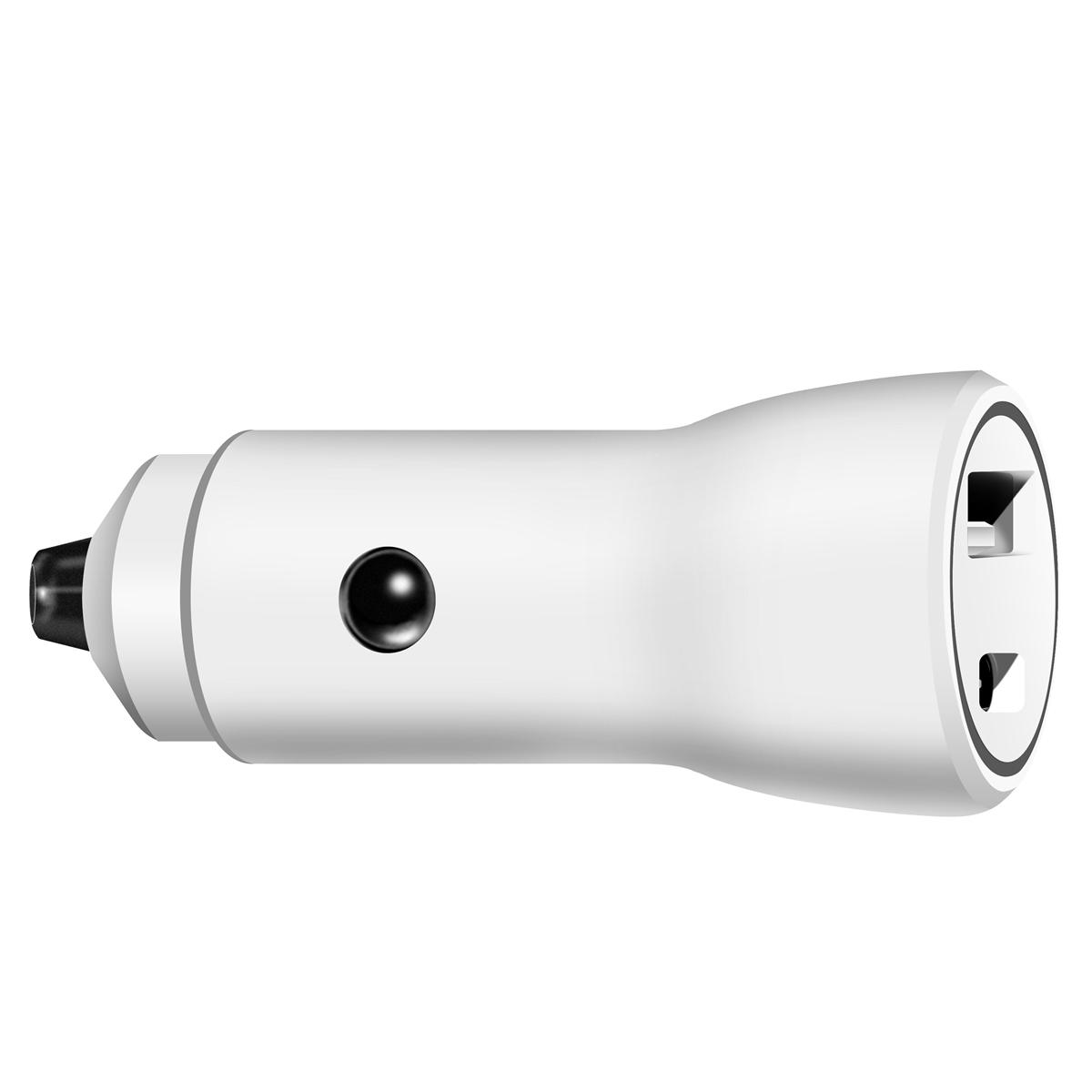 2-IN-1 18W PD Fast Type C&USB Dual Ports Car Charger+Type C to 8 pin Cable in White, photo 2 of 5