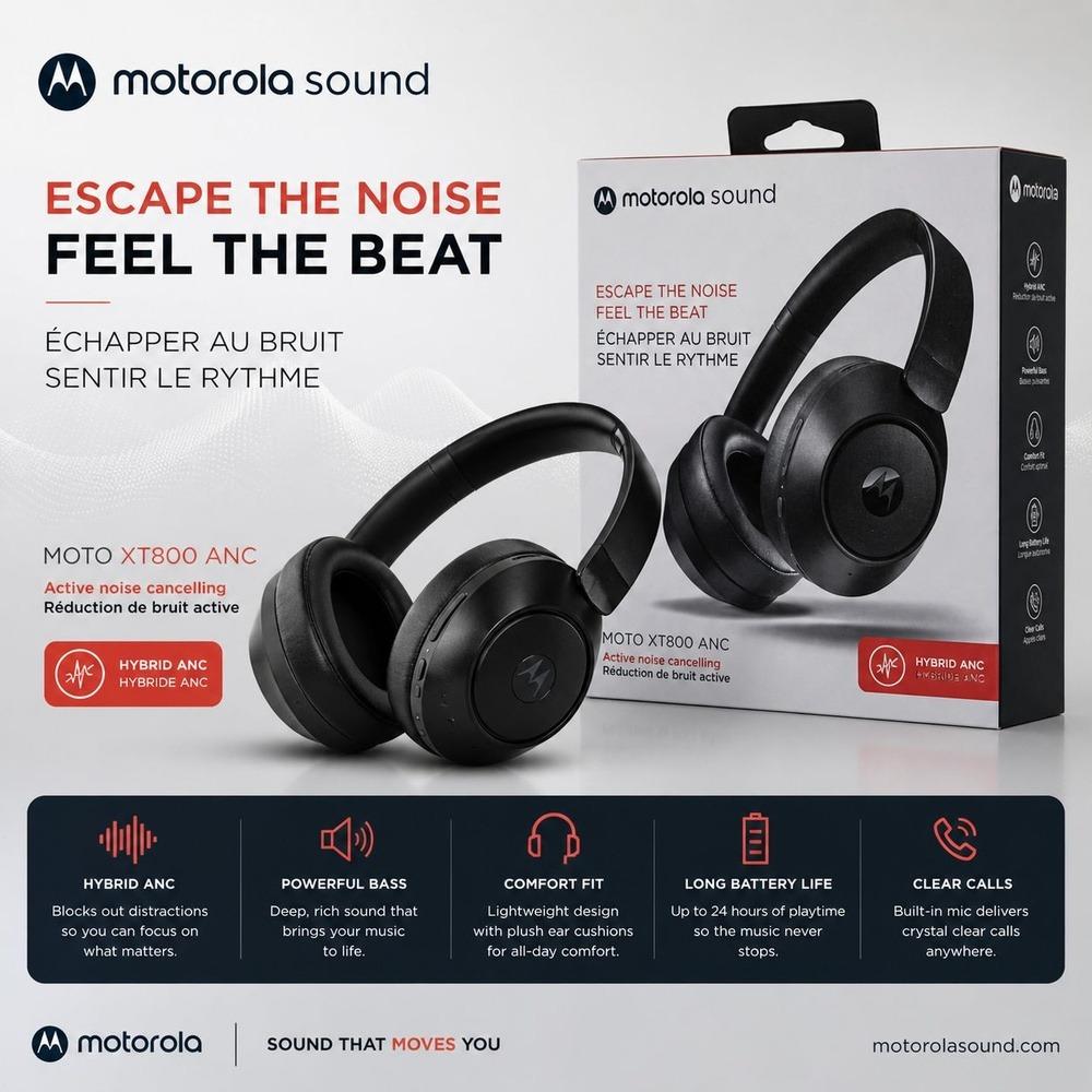 Motorola XT800 ANC Wireless Over-Ear Headphones