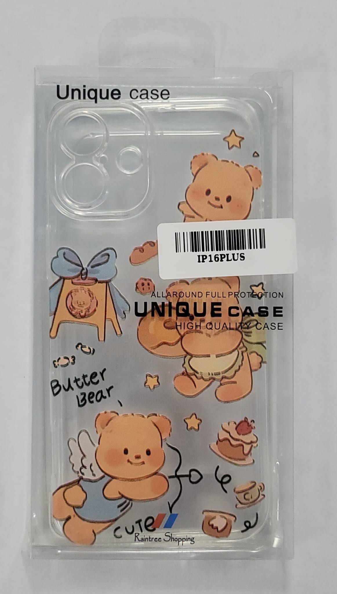 Butter Bear Transparent Cute Phone Case for iPhone 16 Plus