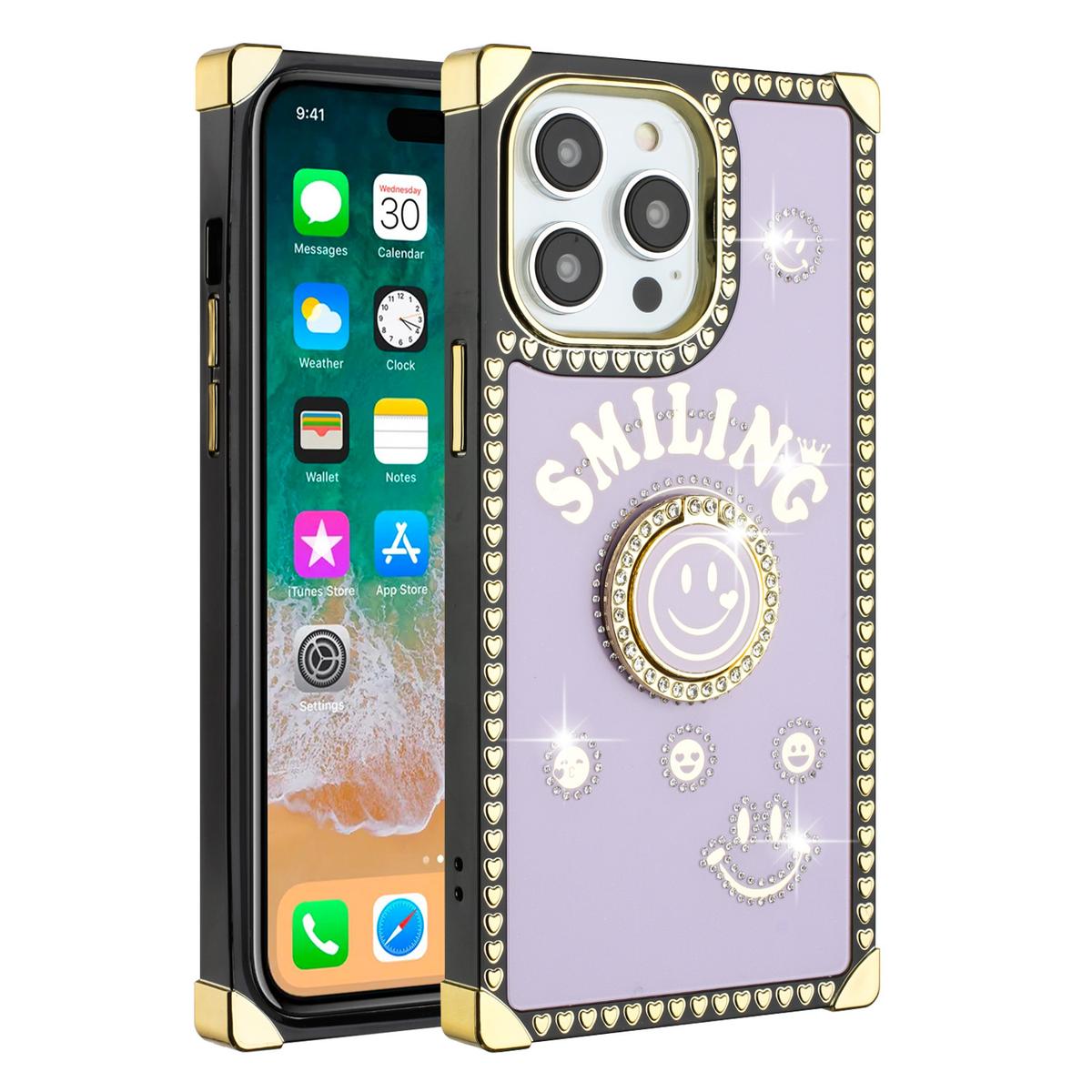 iPhone 15 Pro Passion Hearts Smiling Diamond Ring Stand Case Cover, photo 12 of 15