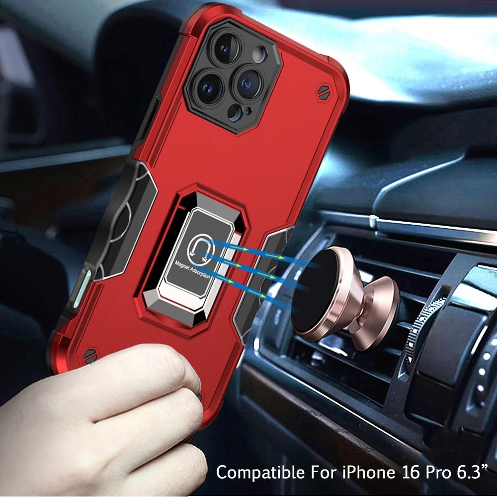 iPhone 16 Pro 6.3" OPTIMUM Magnetic Ring Stand Hybrid Case | Rugged Shockproof Cover with Kickstand & Car Mount Support, photo 4 of 9