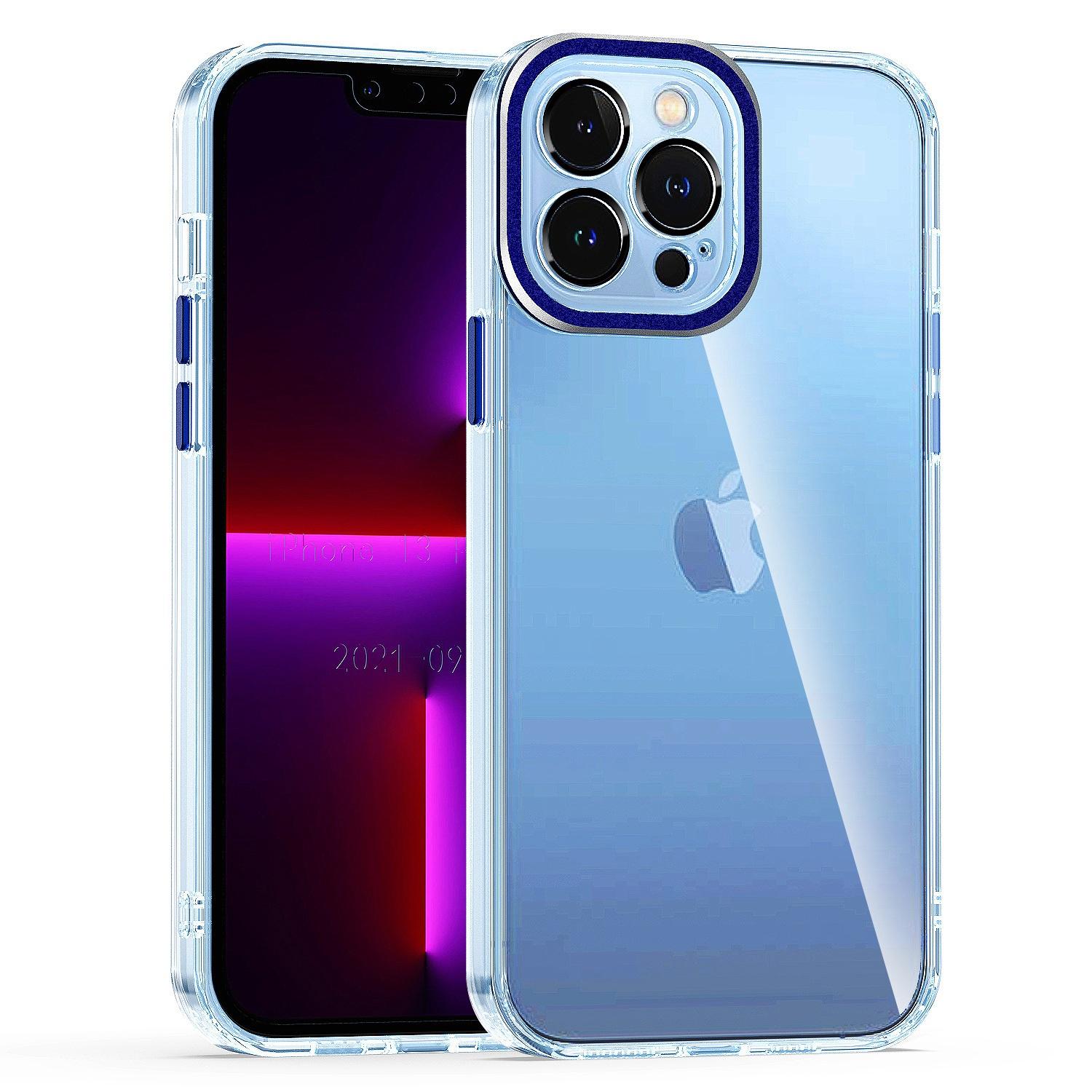 iPhone 15 Transparent Clear Hybrid with Matching Metal Buttons and Camera Protection - Dark Blue