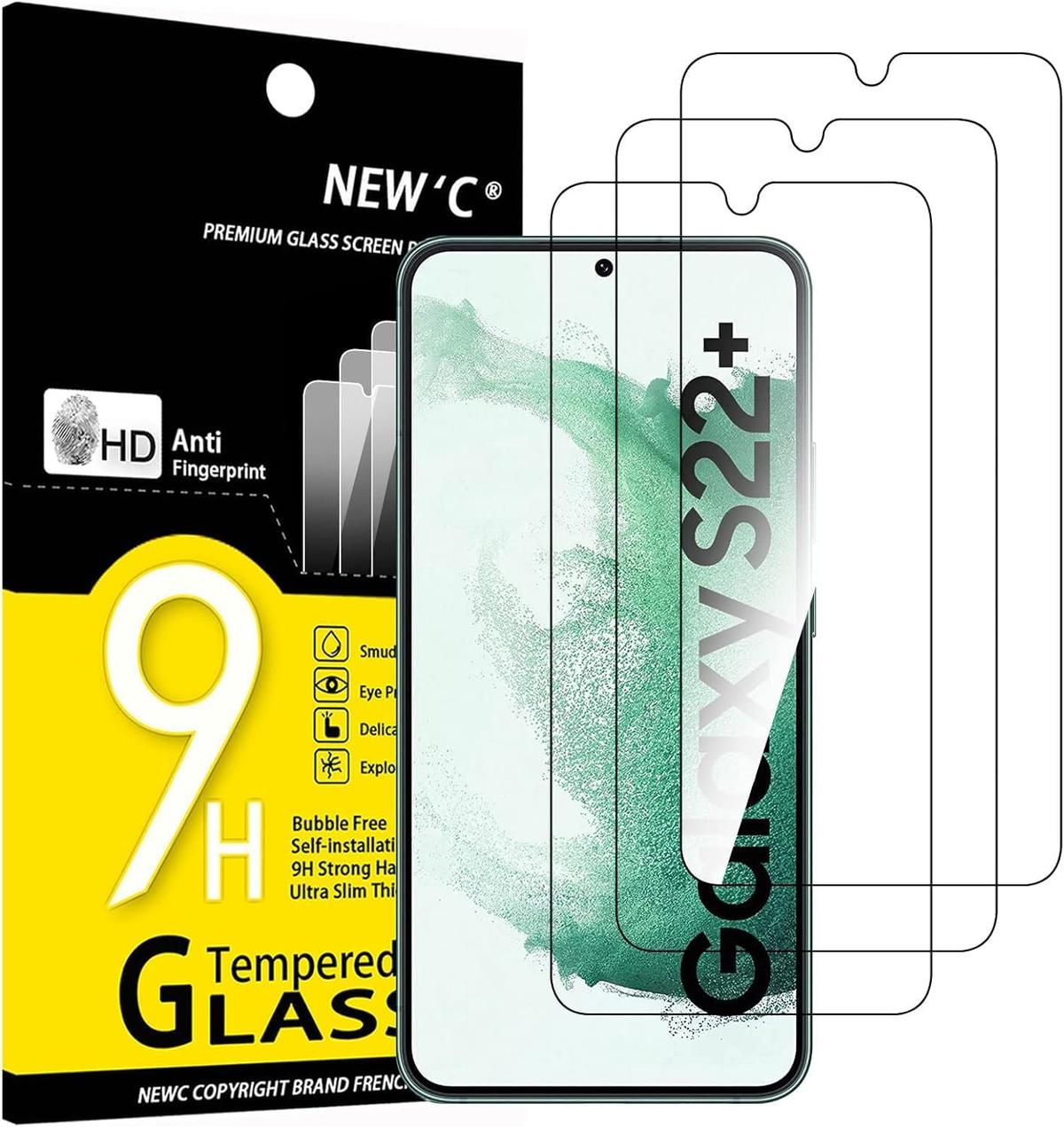 Pack of 3 Samsung Galaxy S22 Plus Tempered Glass Screen Protectors – Case Friendly, HD Clear & Bubble-Free Application