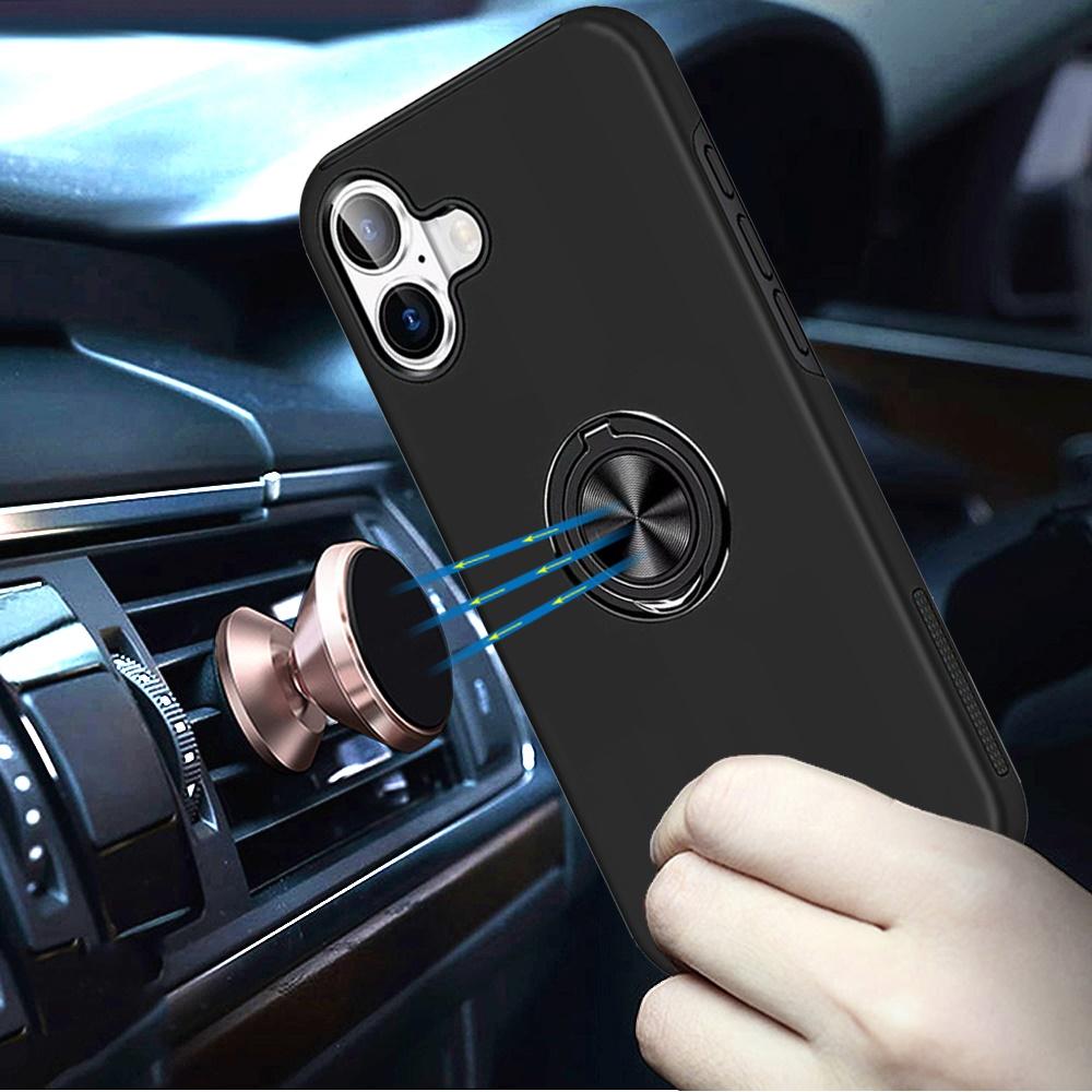 For iPhone 17 High Quality Magnetic Ring Stand Armor Shockproof Black Case Cover, photo 3 of 3