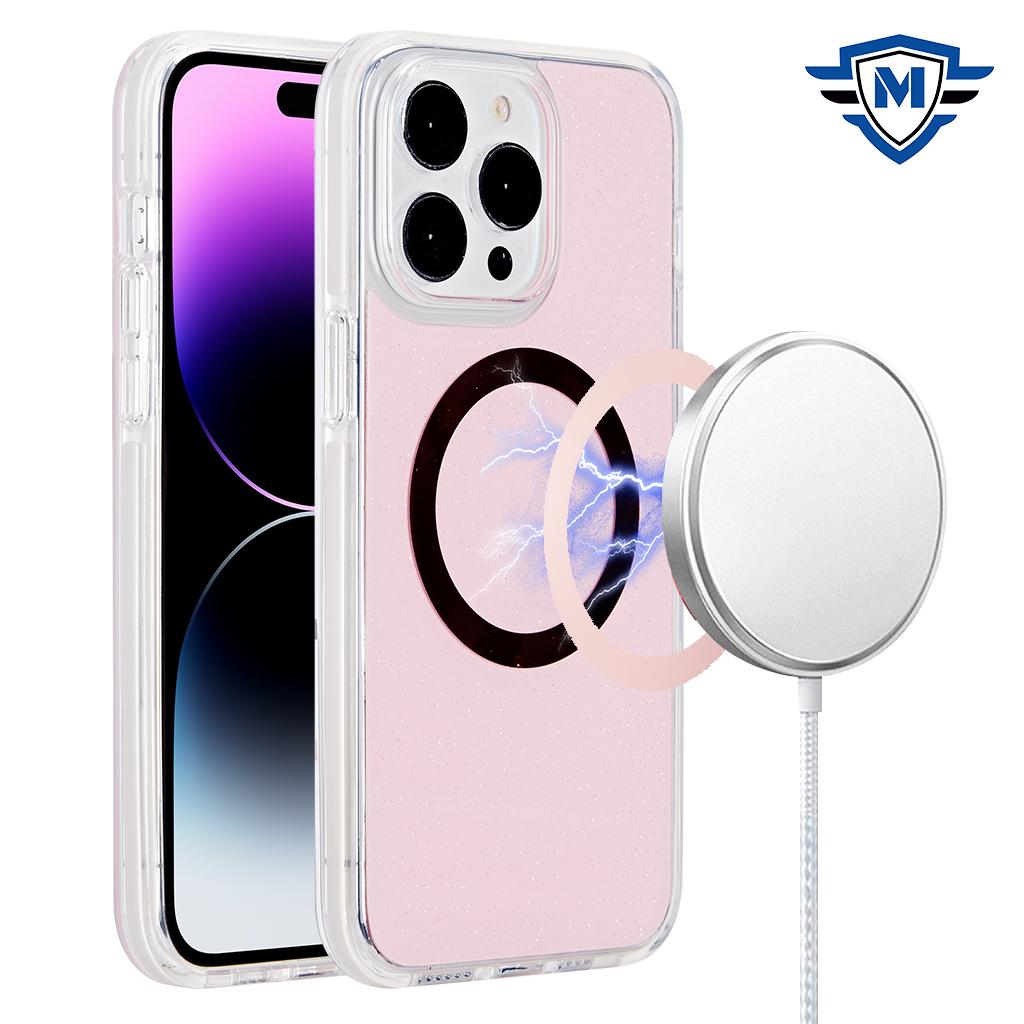 iPhone 15 METKASE IMD Design Pattern [Magnetic Circle] Premium Hybrid Case - Light Pink Glitter