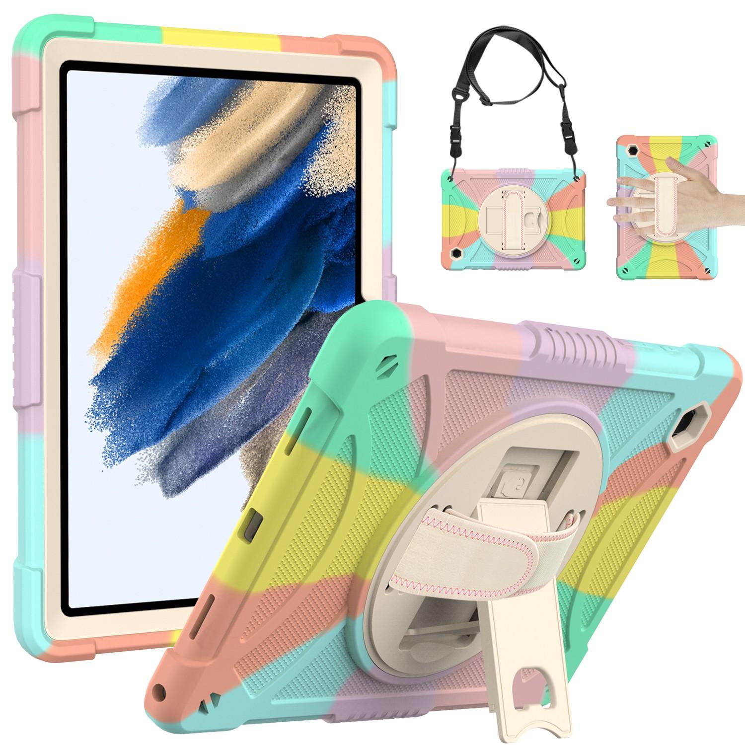 Samsung Galaxy Tab A8 10.5 inch (2022) Tablet Hand and Shoulder Strap with Kickstand 3in1 Tough Hybrid - Colorful