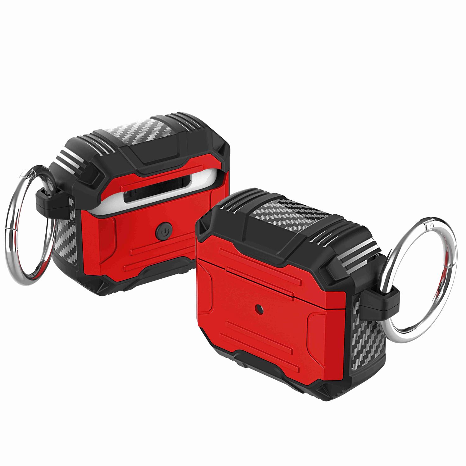 AirPods 1/2 Rugged ShockProof Hybrid With Metal Hook Case Cover - Red