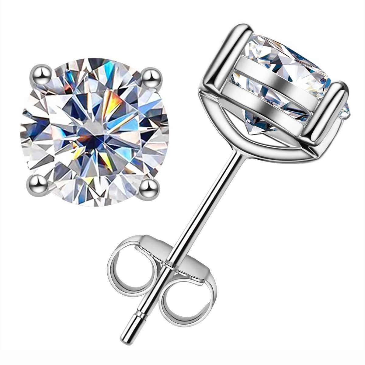 925 Sterling Silver Round Moissanite Diamond Classic Simple Four Claw Earrings For Ladies Christmas Gift