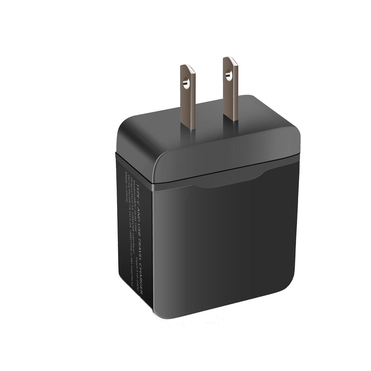 2-IN-1 18W PD Fast Type C&USB Dual Ports Wall Charger+Type C to 8 pin Cable in Black, photo 3 of 5