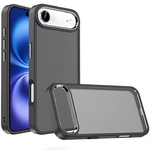 iPhone 17 Crystal Lens Frame Transparent Hybrid Case – Smoke Black