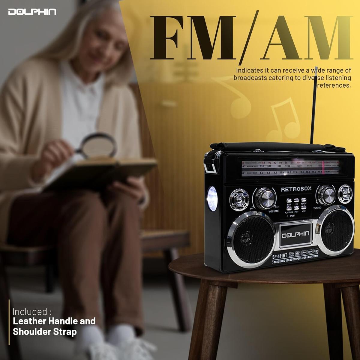 Dolphin SP-420BT Retrobox Solar Rechargeable AM/FM Shortwave World Radio Bluetooth Speaker, photo 5 of 5