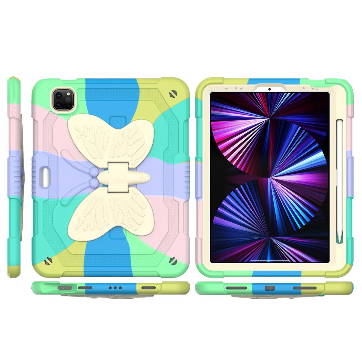 Apple iPad Air 4 / iPad Pro 11 inch Butterfly Kickstand 3in1 Tough Hybrid Case Cover with Shoulder Strap - Colorful Green