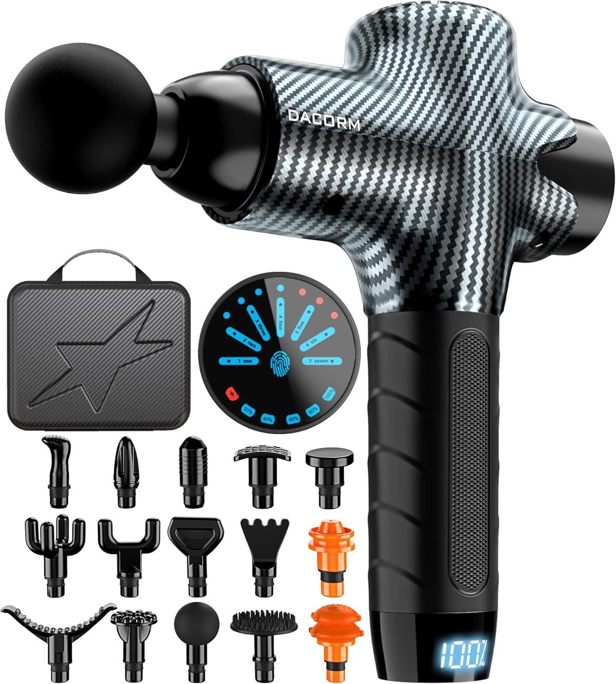 DACORM Massage Gun Deep Tissue Percussion - Muscle Massage Gun for Athletes,Super Quiet Portable Electric Sport Massager,Handheld Deep Tissue Massager of Y8 Pro Max（Carbon), 1 Count