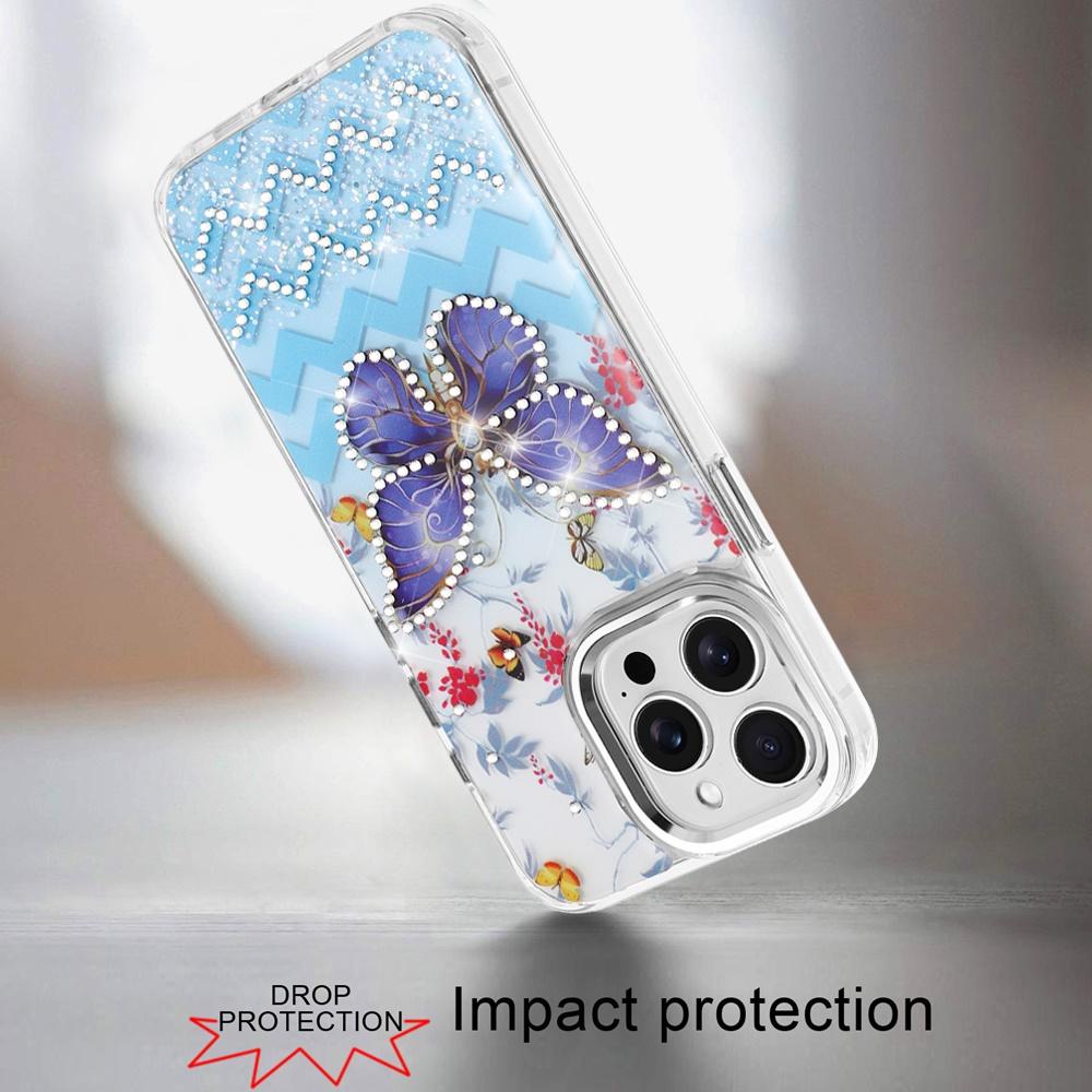 For iPhone 14 PRO MAX 6.7" Resin Epoxy Design Diamond Metal Edged Hybrid Case - D, photo 3 of 4