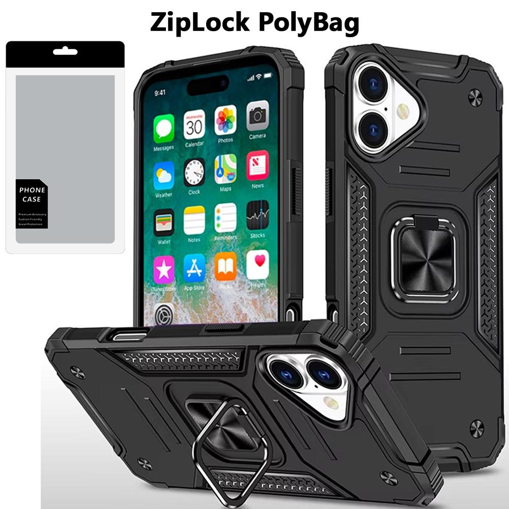 iPhone 16 Plus 6.7" Robust Magnetic Kickstand Hybrid Case | Heavy-Duty Shockproof Rugged Cover with 360° Ring Stand