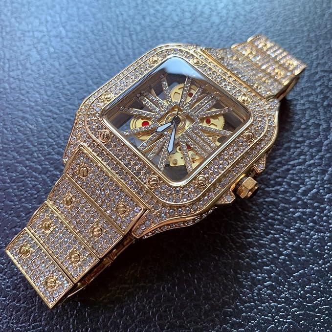 Moissanite Diamond Skeleton Openwork Quartz Watch – Unisex Luxury Transparent Mechanical Look, Stainless Steel Strap, photo 2 of 3