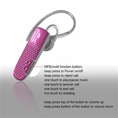 In Ear Mono Bluetooth Earpieces with Microphone and Music 618M in Pink, photo 3 of 7