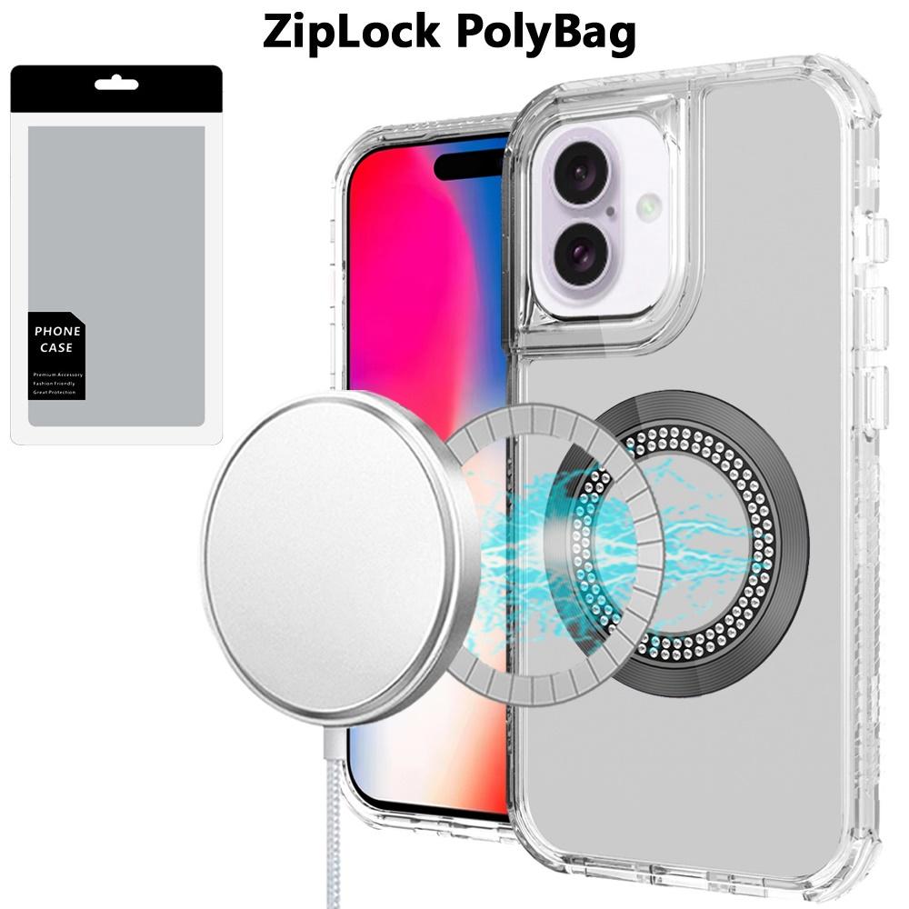 iPhone 16 6.1" Bling Chrome 3-in-1 Hybrid Case – Magnetic Ring