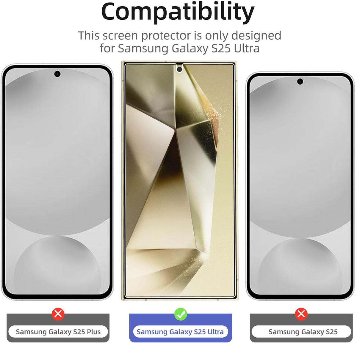Pack of 3 Samsung Galaxy S25 Ultra Tempered Glass Screen Protectors – Case Friendly, Shatterproof & HD Clear, photo 2 of 4