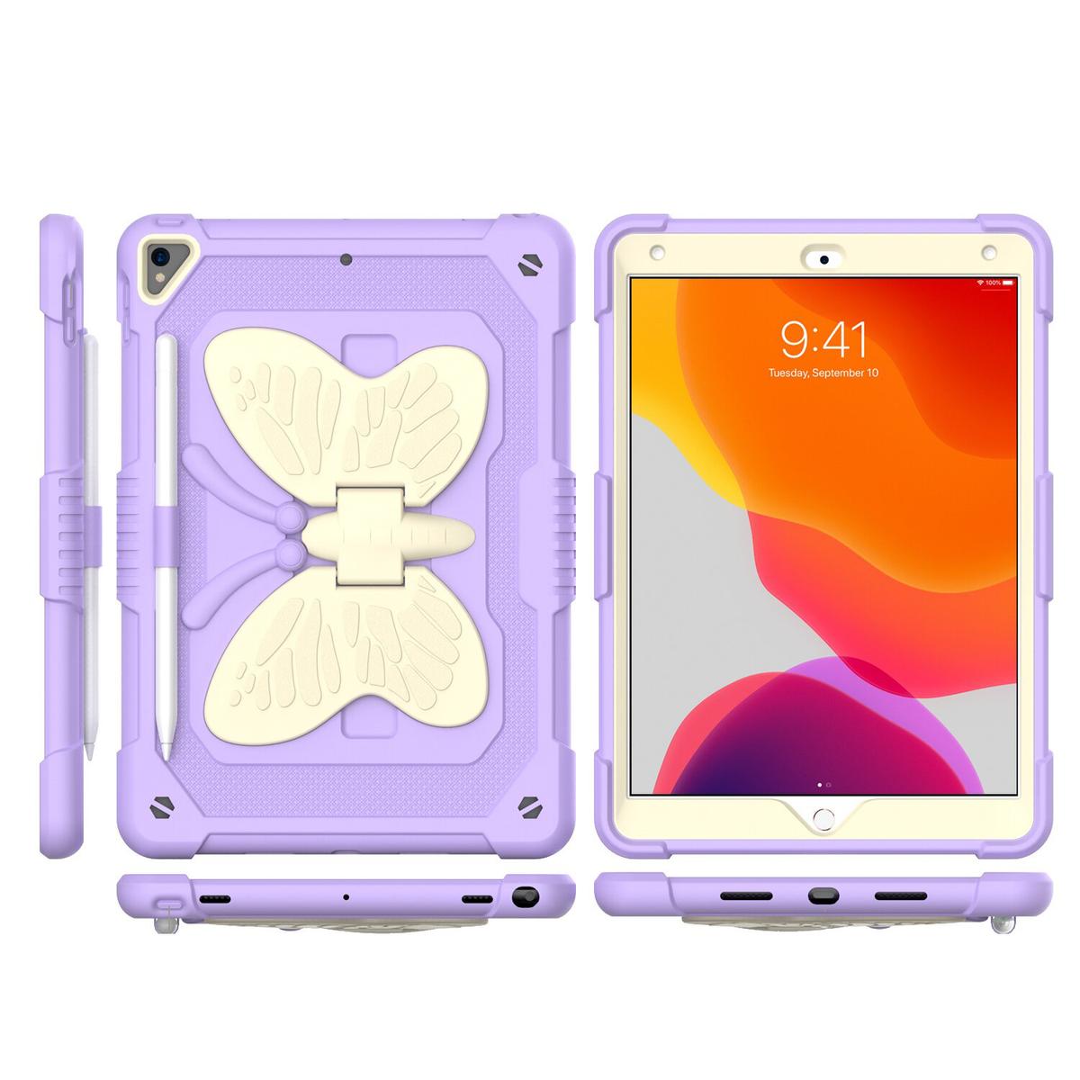 Apple iPad 9th Gen 10.2 inch (2021) Butterfly Kickstand 3in1 Tough Hybrid Case Cover with Shoulder Strap - Light Purple