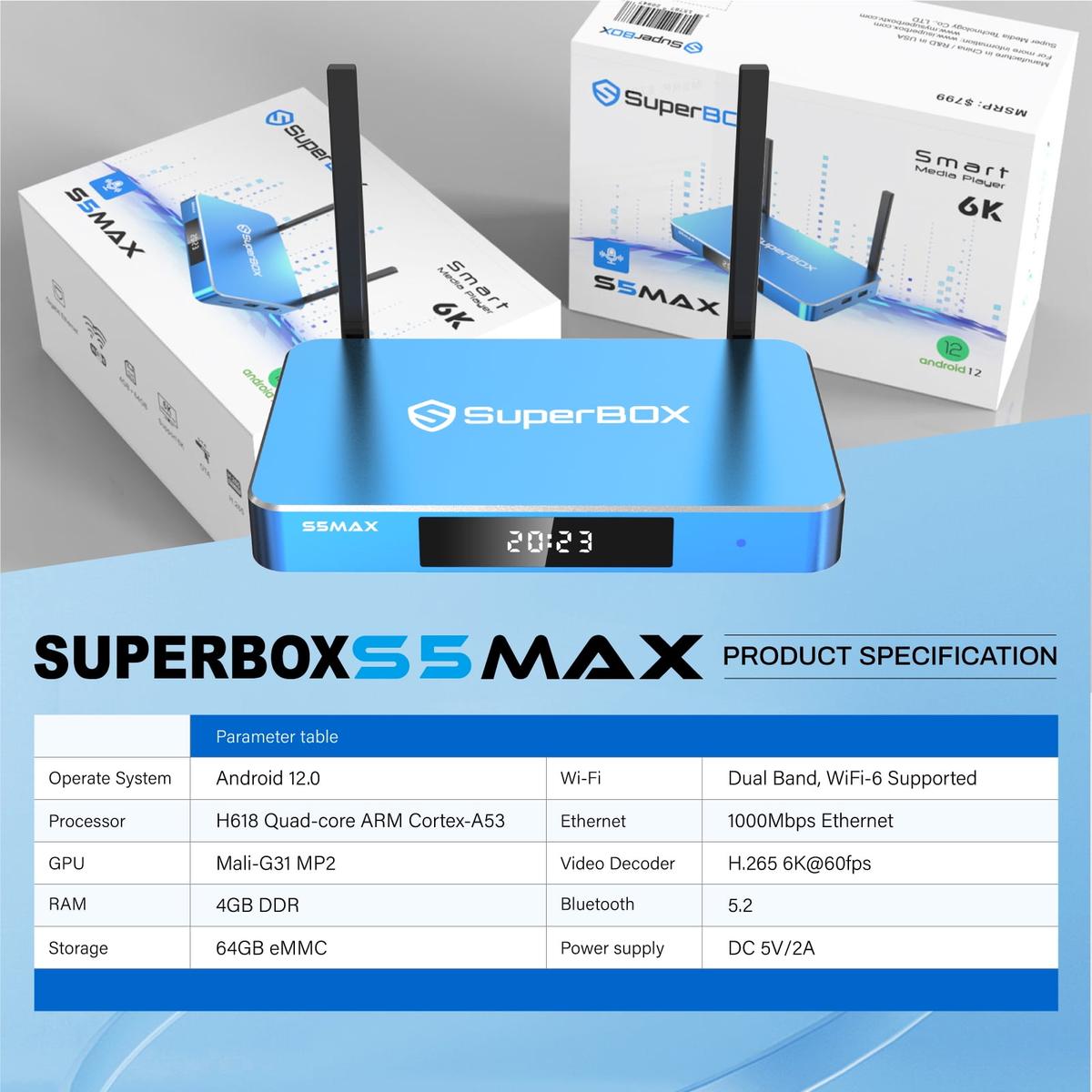 S5 MAX Fully Loaded,4GB RAM+64GB ROM,with Voice Remote,Super Box with 6K HD ,Dual Band WiFi,2T2R,Newest Super Box,Perfect for Family limited quantity avilable first 10 coustomer can get exclusive dicount, photo 6 of 9