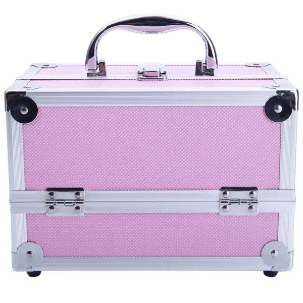 Aluminum Makeup Train Case with Mirror and Trays, Pink