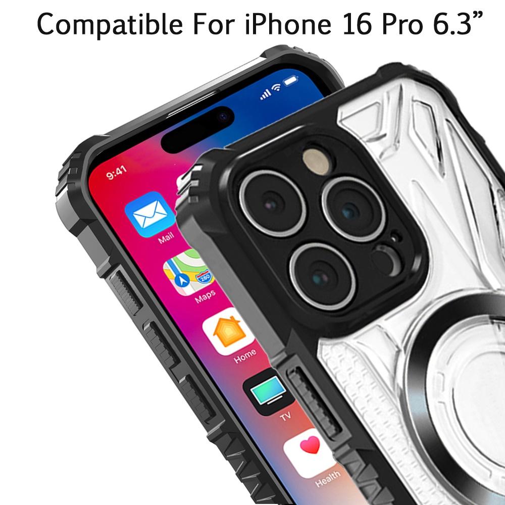 iPhone 16 Pro 6.3" Magnetic Circle Transparent Hybrid Case | CD Pattern Rugged Shockproof Cover with MagSafe Compatibility, photo 2 of 7