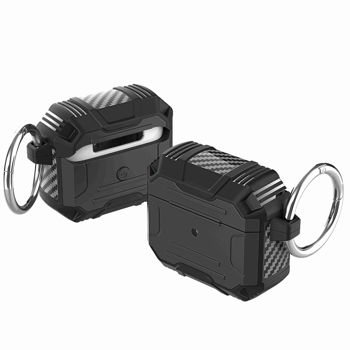 AirPods Pro2 (2022 2nd Version) Rugged ShockProof Hybrid With Metal Hook Case Cover - Black