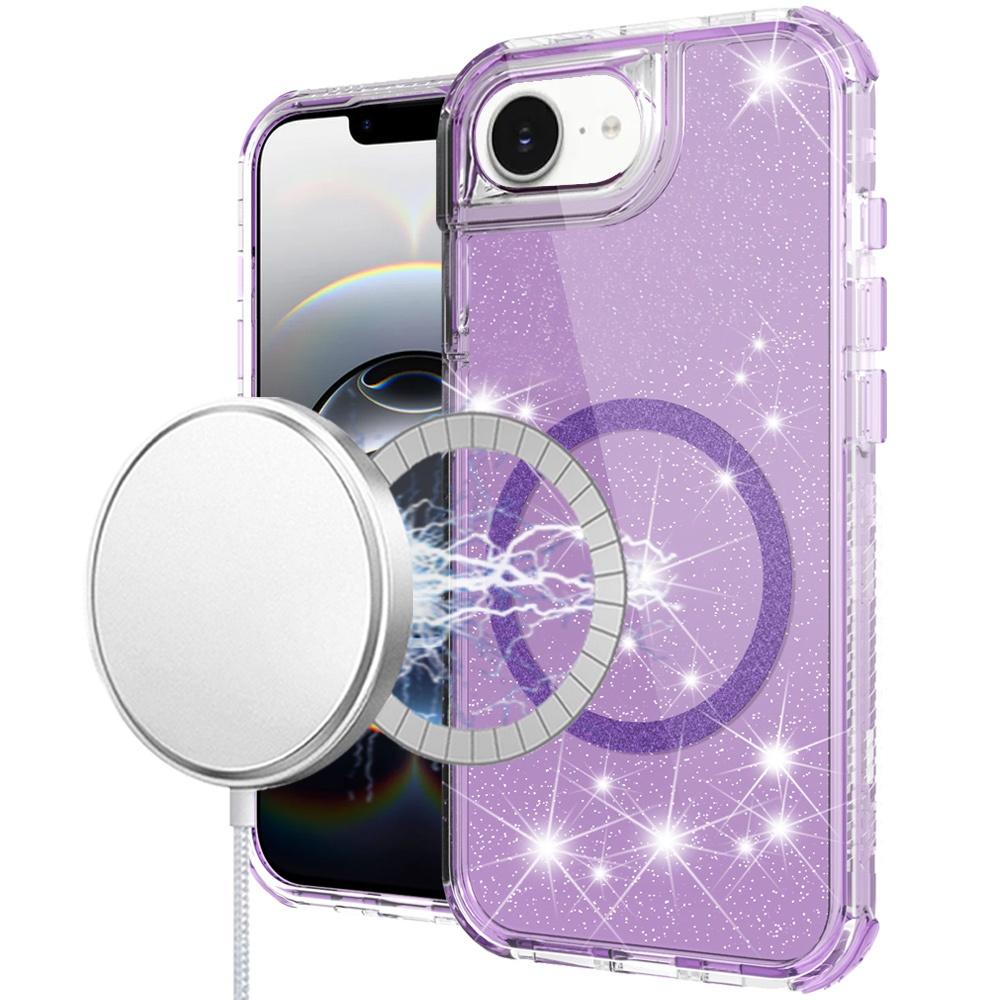 iPhone 16E (E Edition) / SE4 (2025) Magnetic Ring Glitter 3-in-1 Hybrid Case – Sparkly Shockproof Cover with Kickstand & Car Mount Support, photo 3 of 5