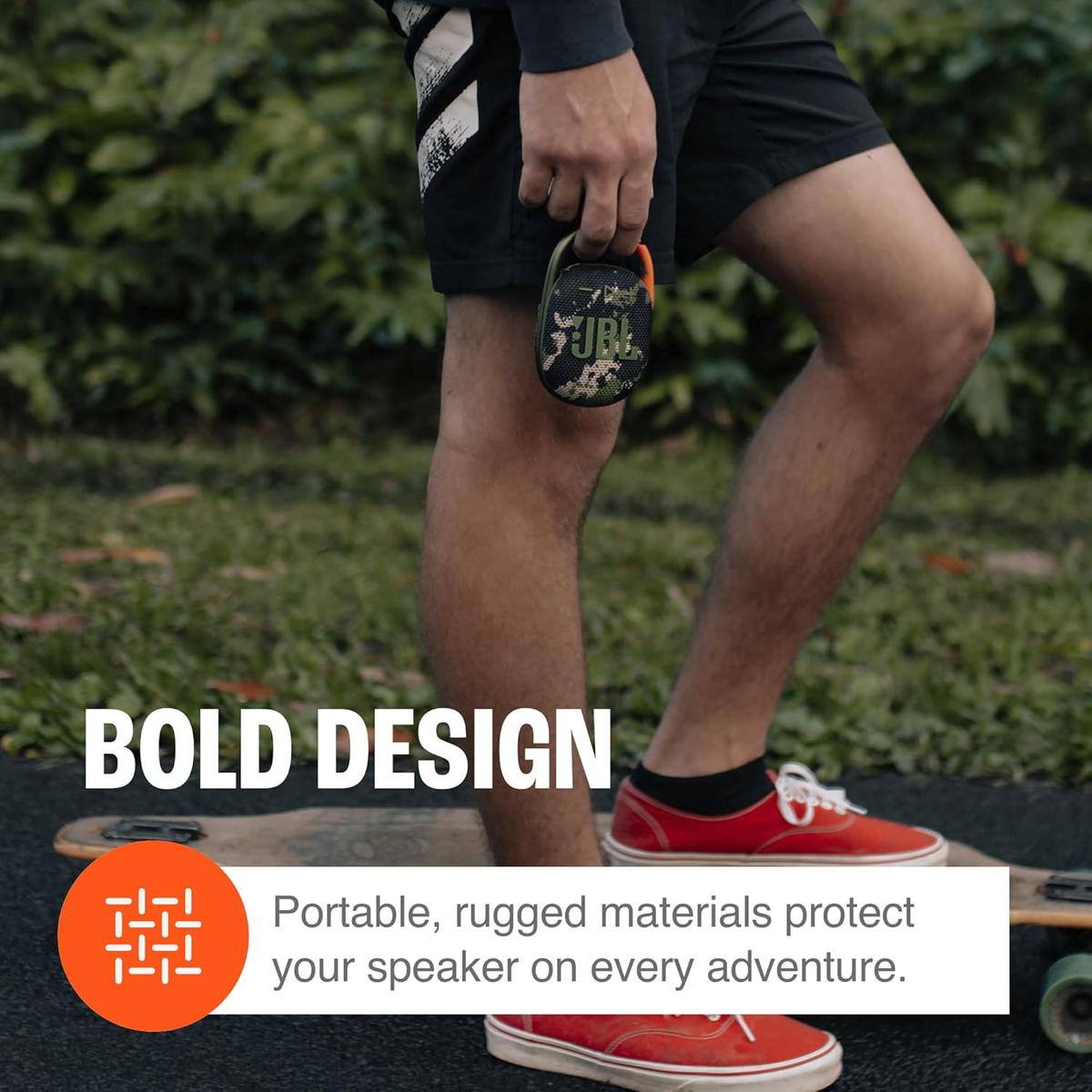JBL Clip 4 - Portable Mini Bluetooth Speaker, big audio and punchy bass, integrated carabiner, IP67 waterproof and dustproof, 10 hours of playtime, speaker for home, outdoor and travel (Squad), photo 4 of 5