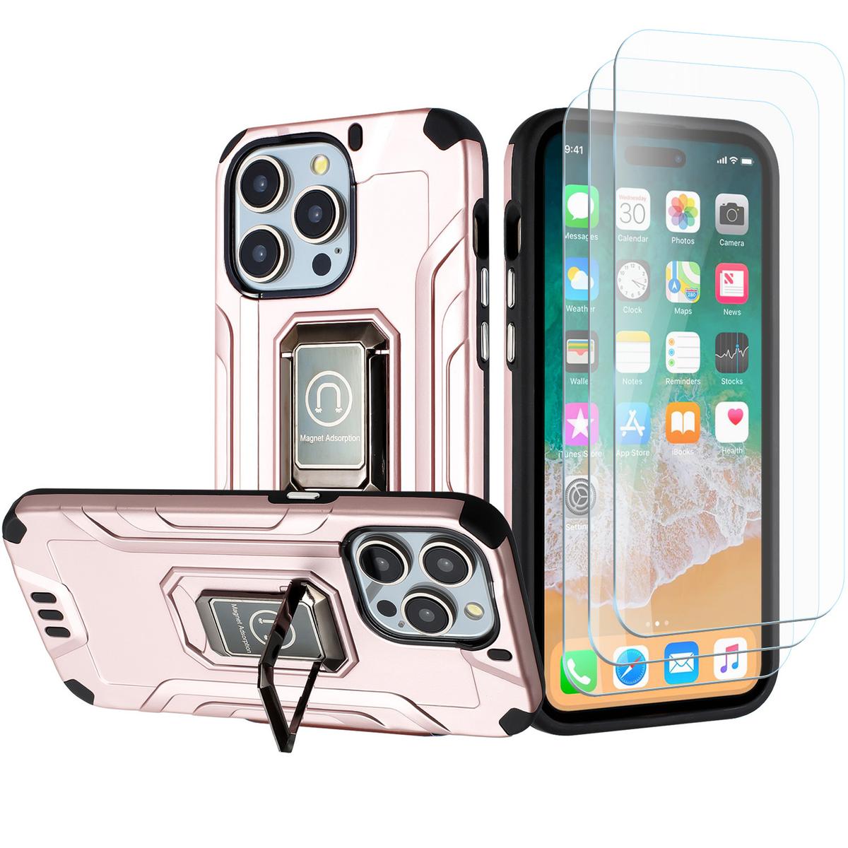 Tough Metallic Hybrid Kickstand Case for iPhone 15 Pro Max + 3X Tempered Glass, photo 5 of 6