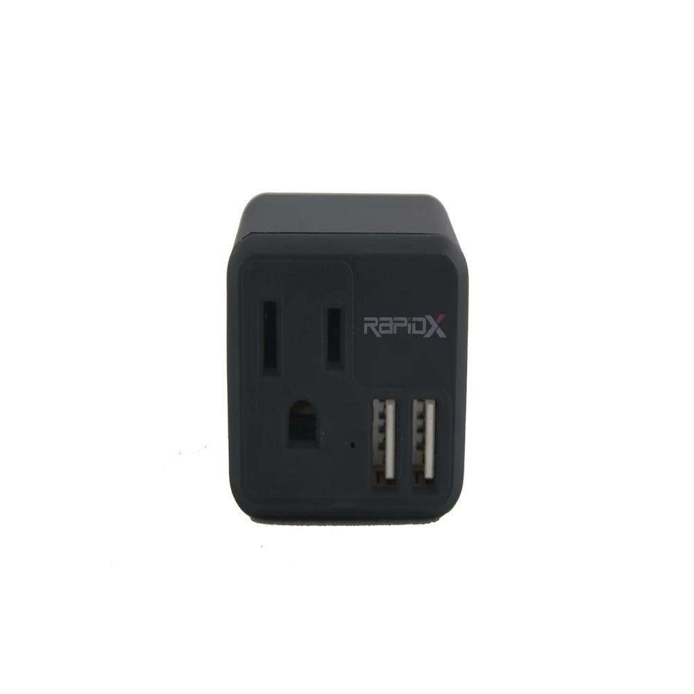 RapidX PowX Wall Outlet with DUAL USB Charger - BLACK, photo 2 of 2