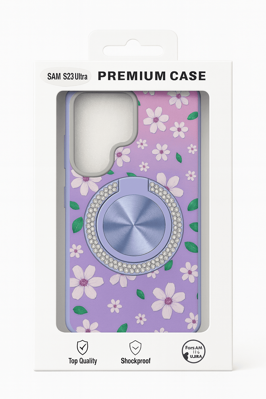Samsung A36 Premium Case (Black/White Floral w/ Jeweled Ring)