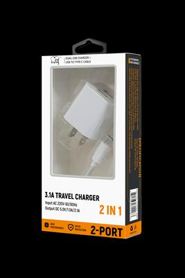 2-IN-1 3.1A Fast Dual USB Wall Charger+ Tpye C Charging Cable Cord for Samsung Note10 S8 S9 S10 in White, photo 2 of 4