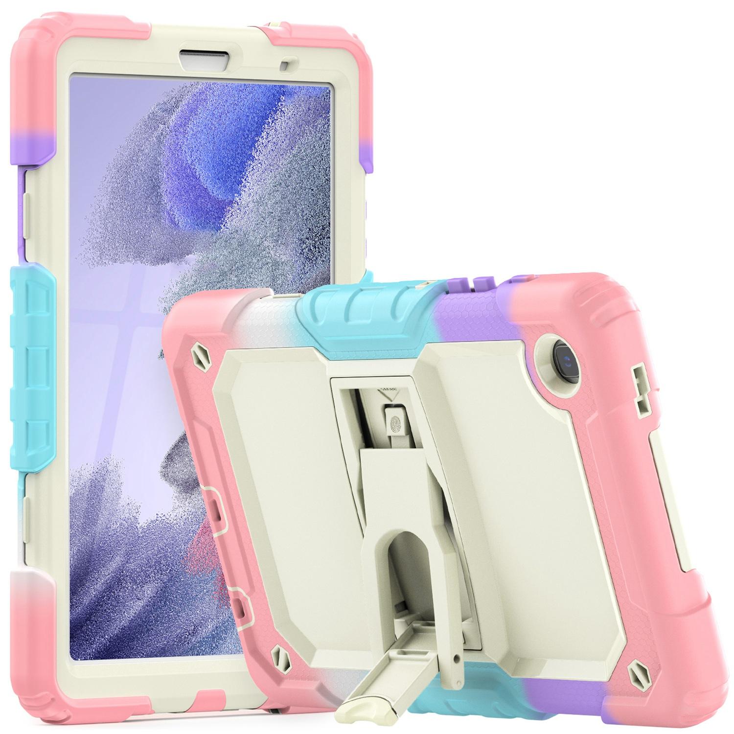 Samsung Galaxy Tab A7 Lite 8.7 inch Heavy Duty Full Body Rugged Tablet Kickstand Case Cover - Beige/Camo Pink