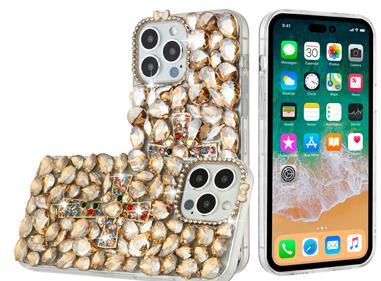 iPhone 15 Cross Full Diamond Bling Case Cover - Gold product