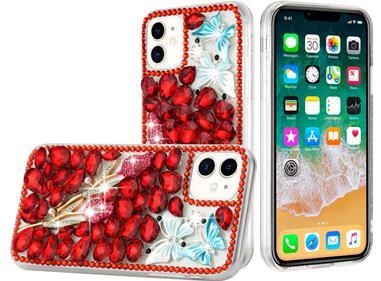 iPhone 15 Full Diamond with Ornaments Case Cover - Red Exquisite Garden product