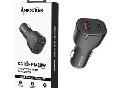 CAR - USB & Type C - Dual Port - Adapter - QC 3.0 Amp + PD 20W - Black product