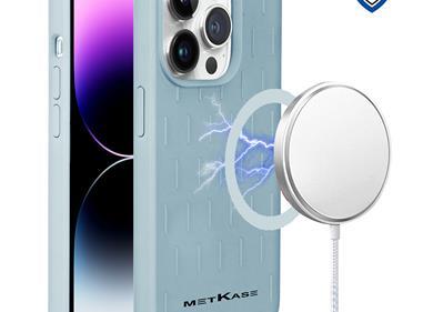 iPhone 15 METKASE Boundless Liquid Silicone [Magnetic Circle] Thick Lined Design Hybrid Case - Cyan product