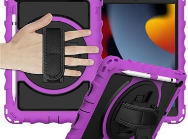 Apple iPad 9th 8th 7th Gen 10.2 inch Tablet Complete 360 Tough Hybrid Kickstand with Shoulder Hand Strap - Purple product