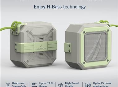 Nautica Bluetooth Portable Speaker, Waterproof Wireless Speaker, Outdoor Speaker, Bluetooth Patio Speakers, Loud Sound, Clear Audio, USB Drive, 15-Hour Playtime (Off White-Green) product
