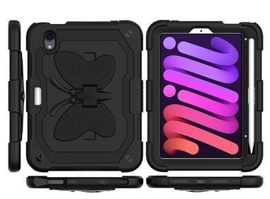 Apple iPad Mini 6th Gen 8.3 inch (2021) Butterfly Kickstand 3in1 Tough Hybrid Case Cover with Shoulder Strap - Black/Black product