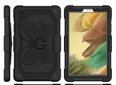 Samsung Galaxy Tab A7 Lite 8.7 inch Butterfly Kickstand 3in1 Tough Hybrid Case Cover with Shoulder Strap - Black/Black product
