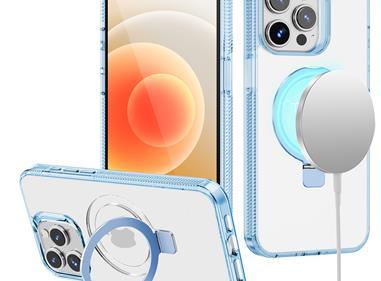 iPhone 15 Dotted Edged Line Transparent HQ Magnetic Ring Stand Hybrid - Light Blue product