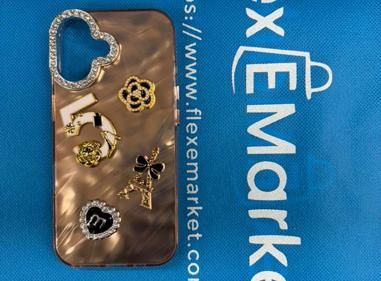 iPhone 17 Decorative Marbled Case with Gold & Rhinestone Charms product