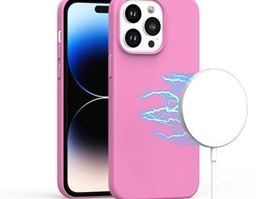 iPhone 15 PU Leather with inner [Magnetic Circle] Colored Metal Buttons - Rose Pink product