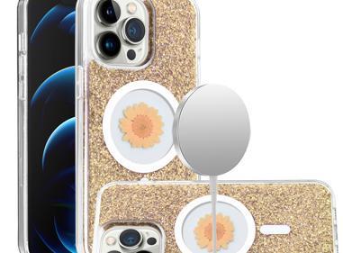iPhone 15 Pro Real Flower Epoxy Glitter Hybrid Case – Magnetic Ring Circle Design product