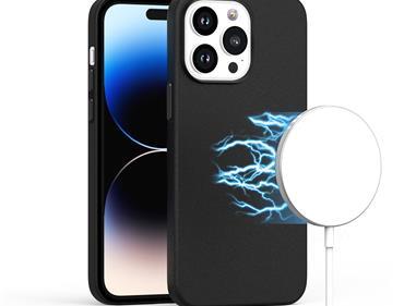 iPhone 15 PU Leather with inner [Magnetic Circle] Colored Metal Buttons - Black product